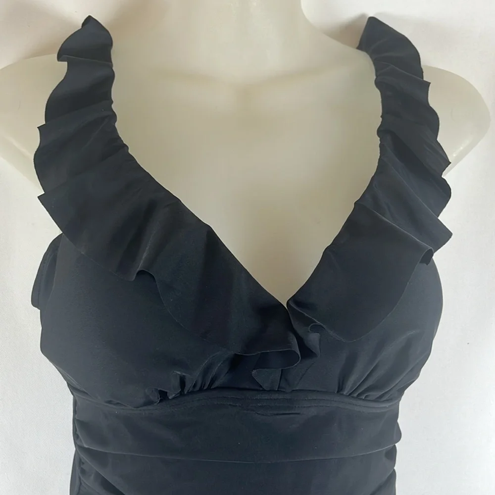 DKNY Ruffle Plunge One-Piece Swimsuit Women's Size 6 Black NWOT - Picture 4 of 7